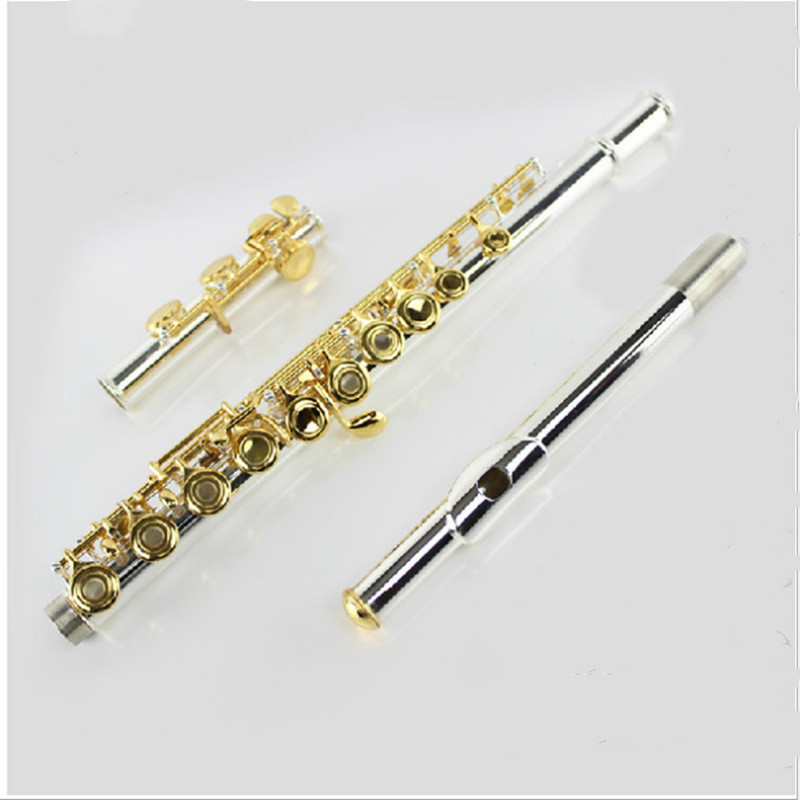 high-grade   Opening C Flute B Tail Flute Surface Plated Sterling Silver Gold Key Flute