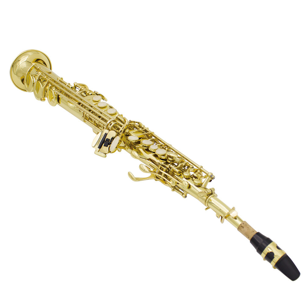 exquisite soprano straight saxophone brass material  Bb key gold  color soprano saxophone with white shell buttons