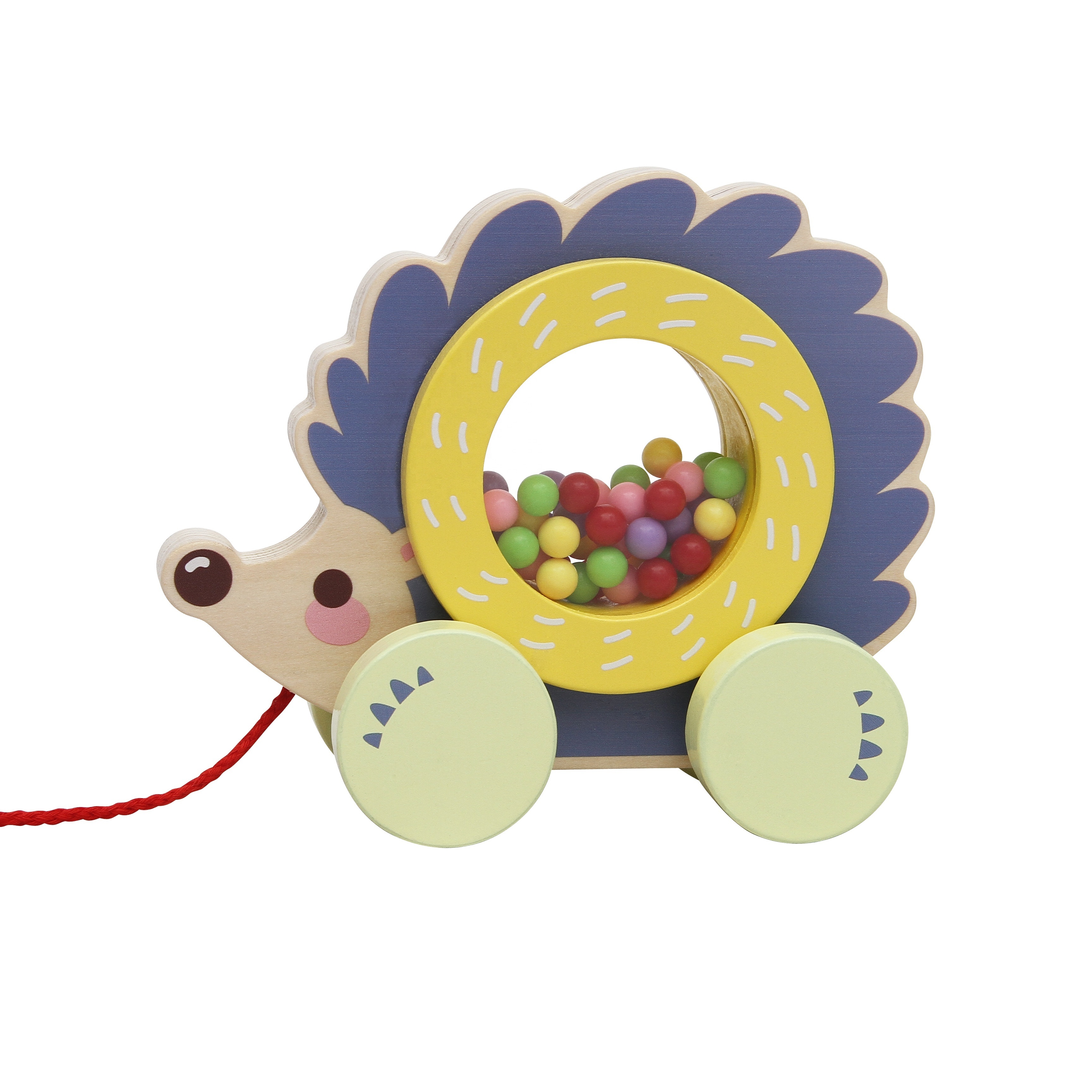 Montessori Toys Wheelset Wooden Pull Along Hedgehog Pal Toy with Four-wheeler and Remote Control Leash for Toddler