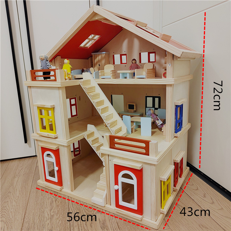 Big doll house doll furnitures baby wooden toys educational wooden toys for kids