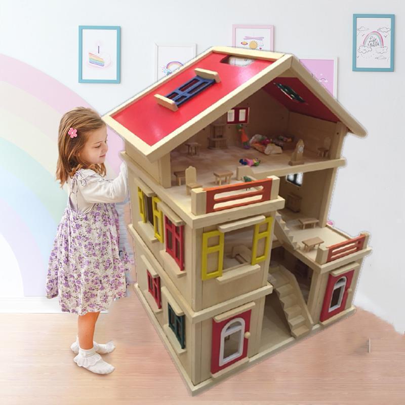 Big doll house doll furnitures baby wooden toys educational wooden toys for kids