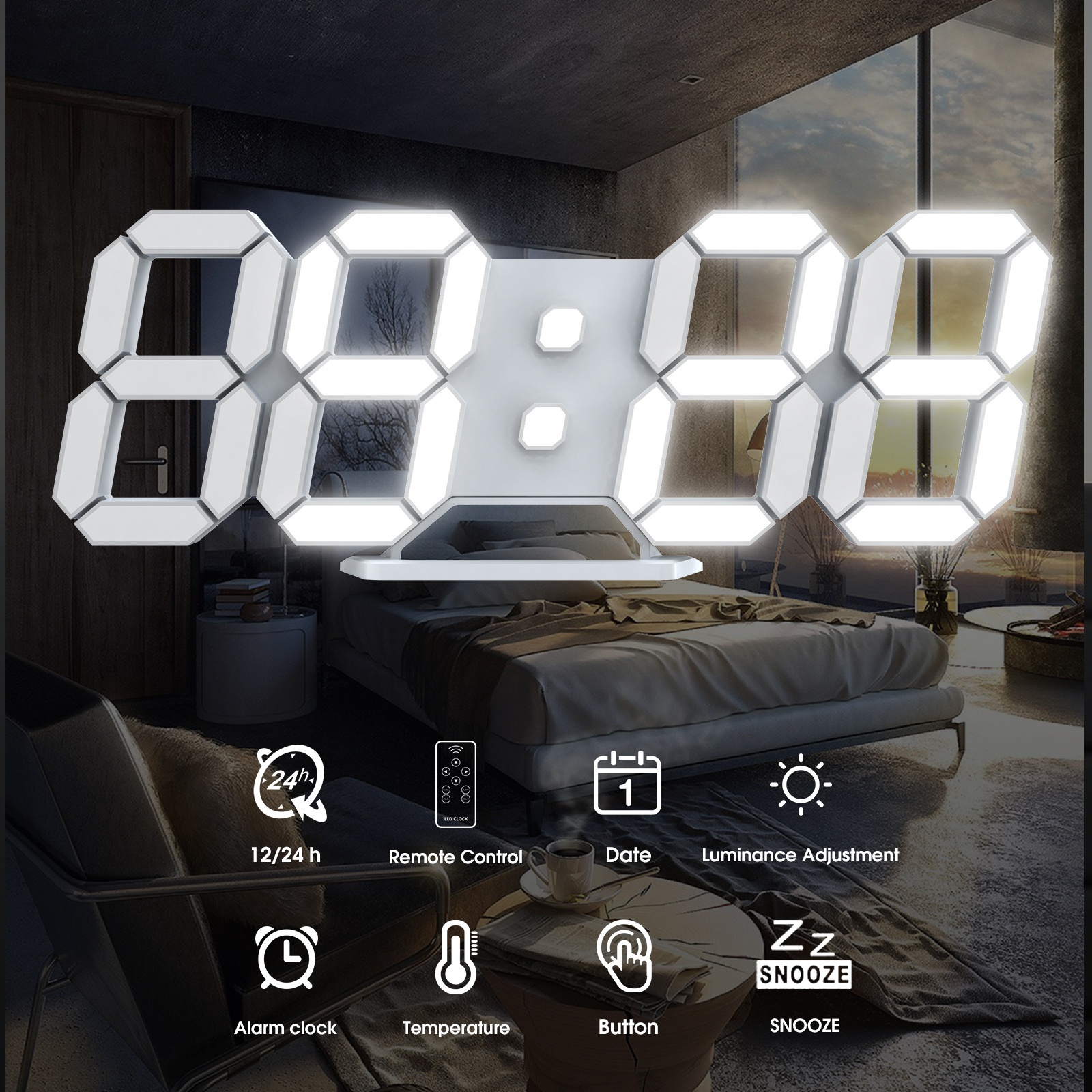 EDUP Hot Sale Modern Home Decor Table Wall 3D Led Timer Alarm Digital Clock Nightlight Watch Alarm Clock