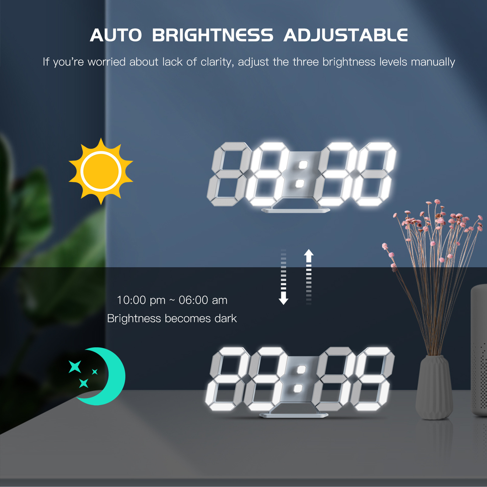 EDUP Hot Sale Modern Home Decor Table Wall 3D Led Timer Alarm Digital Clock Nightlight Watch Alarm Clock