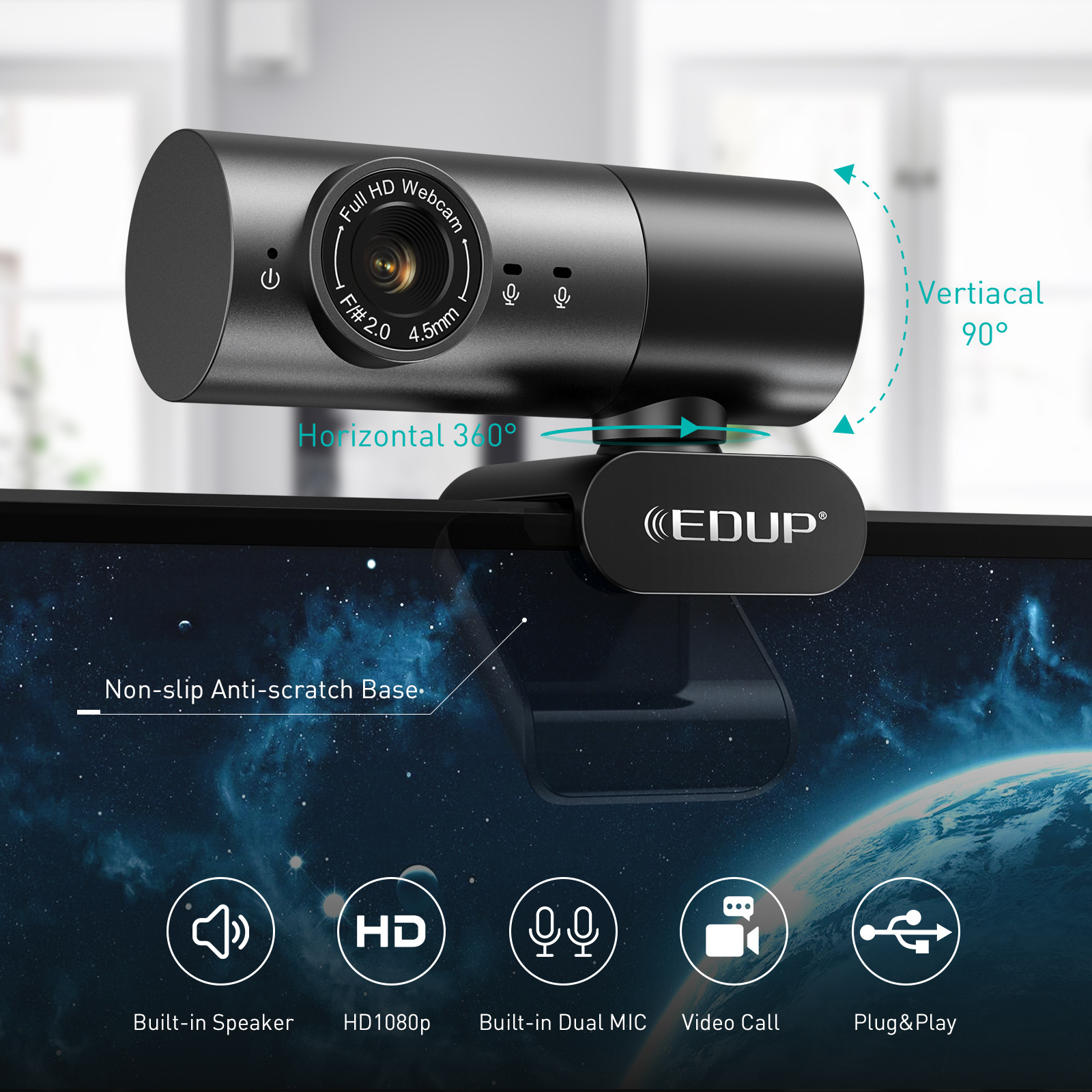 EDUP 1080p6 HD Beauty Live Broadcast Computer Camera  USB Webcam with Microphone for PC/Laptop