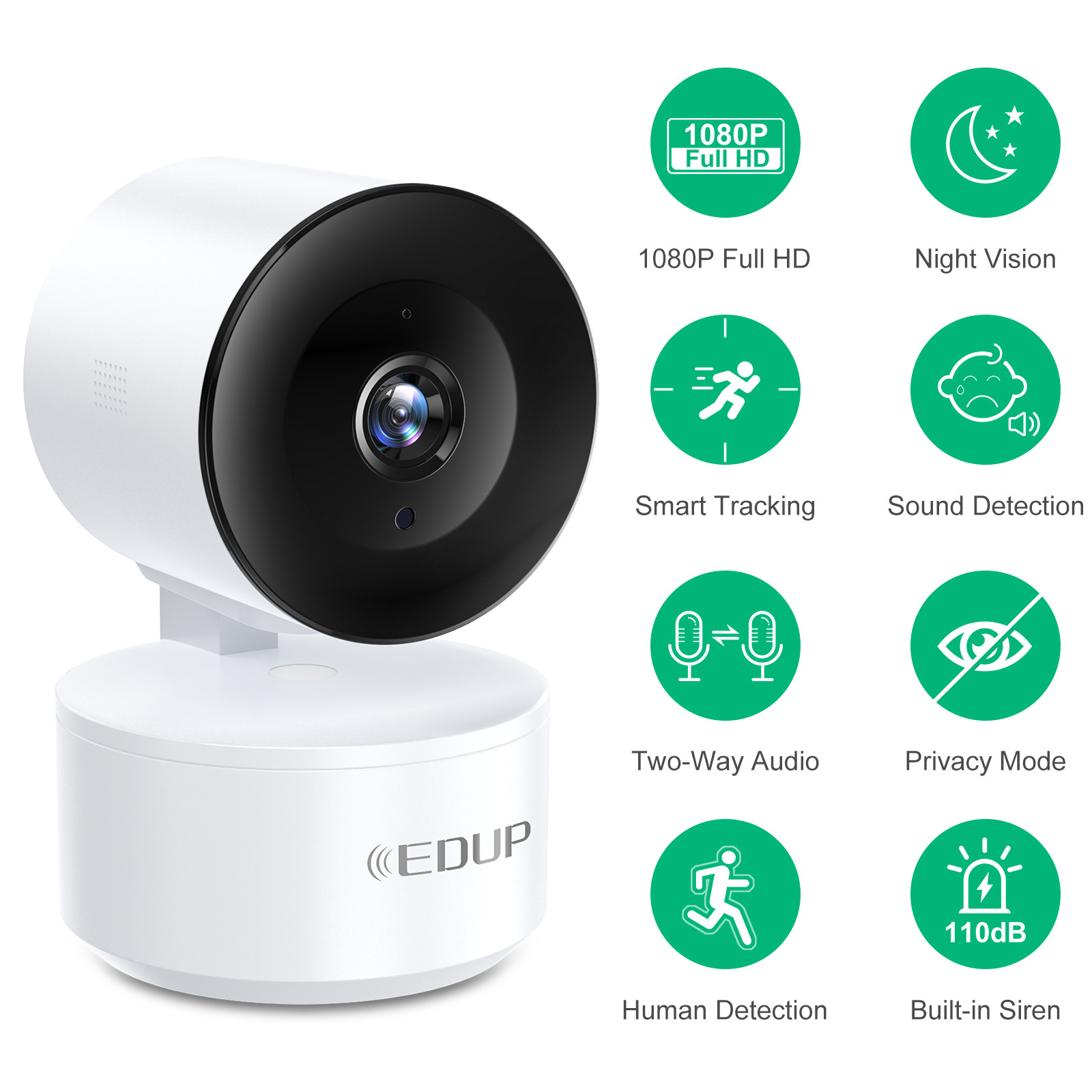 EDUP Smart Camera 2K HD WiFi Night Vision IP Camera AI Tracking Baby Security Monitor 300W 4K Network Wifi Camera