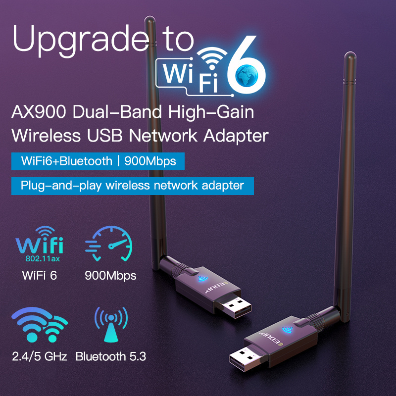 EDUP AX900 USB Wifi Adapter with Free Driver Driverless 900 Mbps Wifi 6 Bluetooth 5.3 External Dongle for PC Win10/11