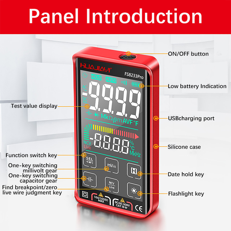 High Quality FS8233Pro Professional Digital Multimeter with Test Probe Leads 6000 Counts Automatic NCV Smart Digital Multimeters