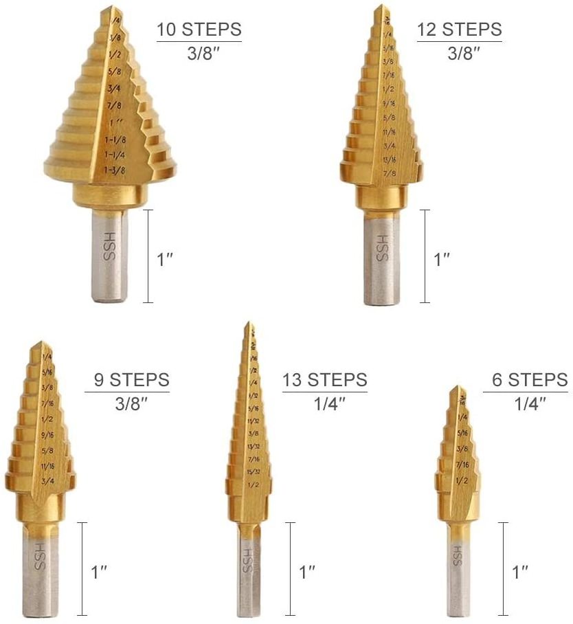 E-durable 6Pcs high speed steel step drill bits power screwdriver drills step drill bit set