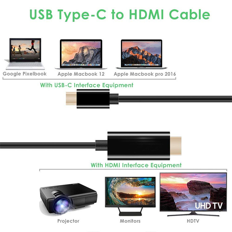 Customize logo length 1m 2m 3m 1080p 60Hz phone telephone 4k  type-c usb type c to hdmi cable