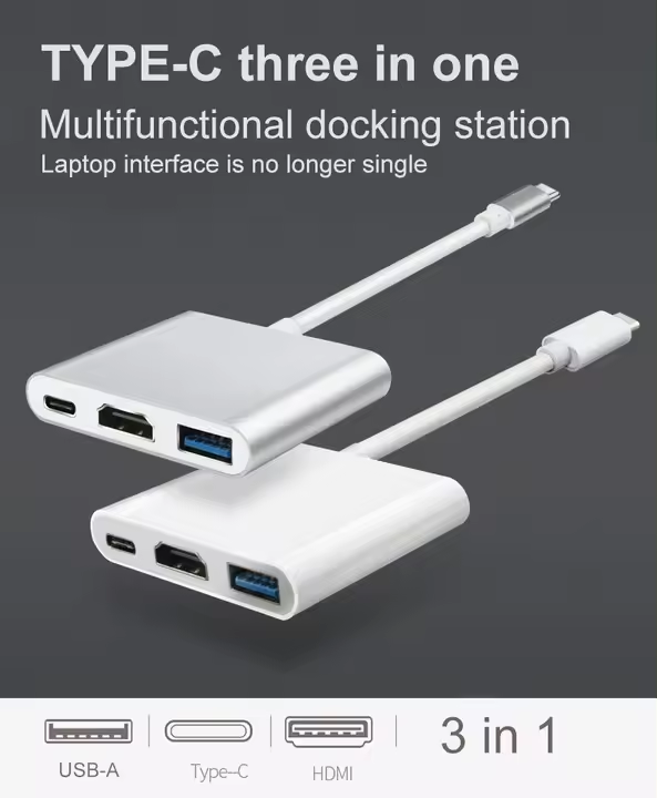 3 in 1 USB C HUB for MacBook/ Windows 3 ports docking station USB 3.0 4K HDTV PD Charger Adapter