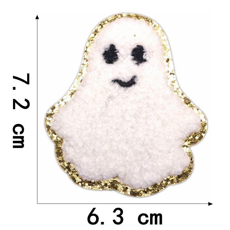 Halloween Ghost Pumpkin Castle glitter chenille embroidered glue patch