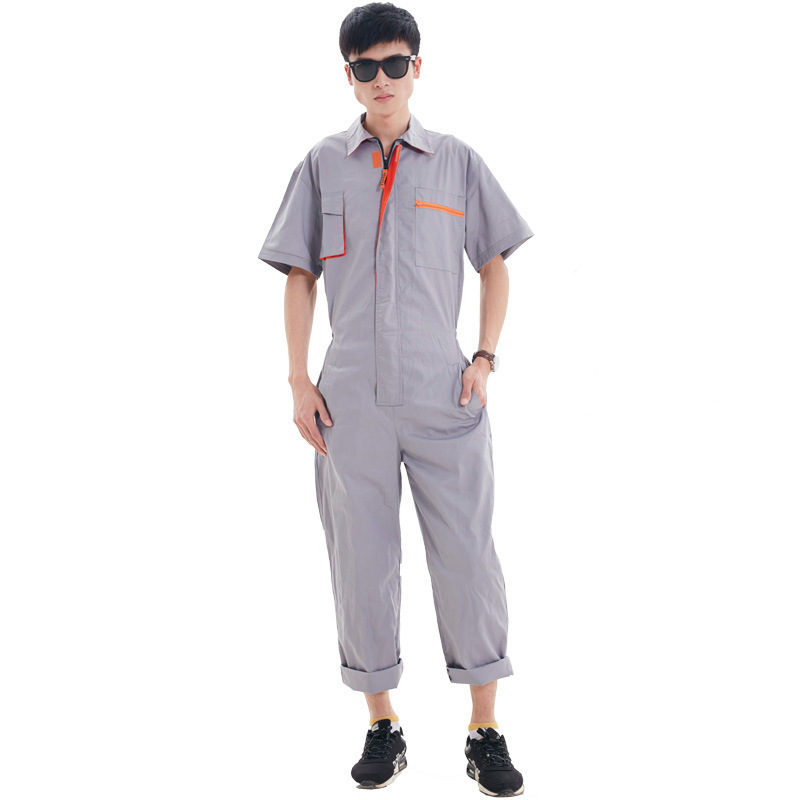 Men's Cotton Overalls Short Sleeve Mechanic Workwear Uniforms for Outdoor Use Adult Work Suit Outfits