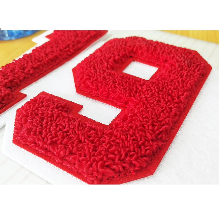 Wholesale custom varsity letterman jacket embroidery red text logo greek number letters 1913 chenille patch