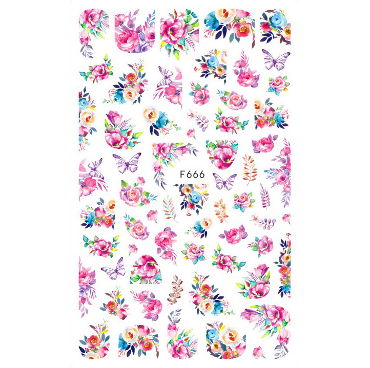 Quality Popular Little Girls Floral Flowers Patterned Pink Butterfly Nail Stickers Wrap