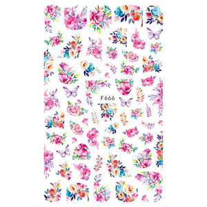 Quality Popular Little Girls Floral Flowers Patterned Pink Butterfly Nail Stickers Wrap