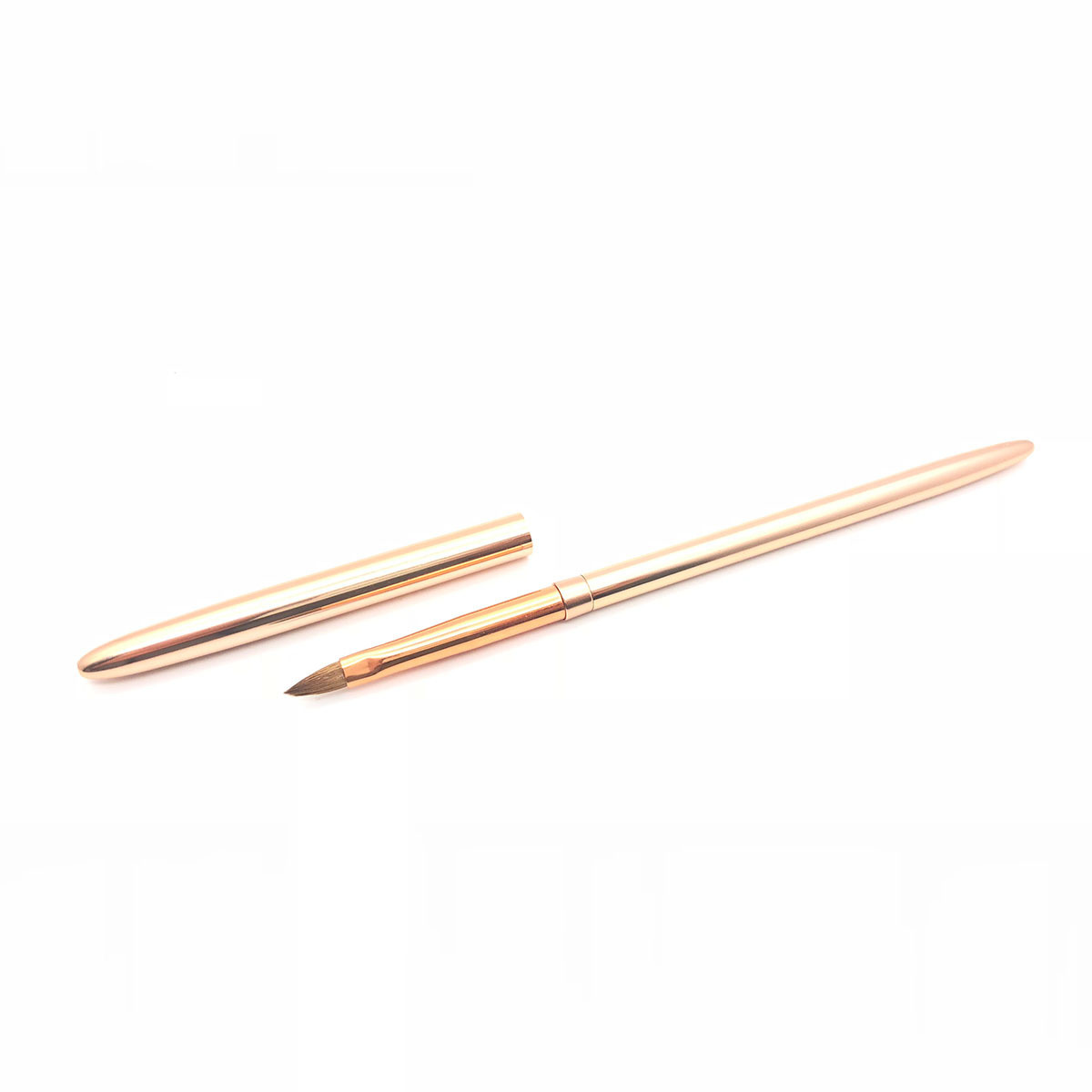 China Supplier Luxury Full Rose Gold Metal Handle UV Gel Nail Art Brushes Kolinsky Nail Brush Set