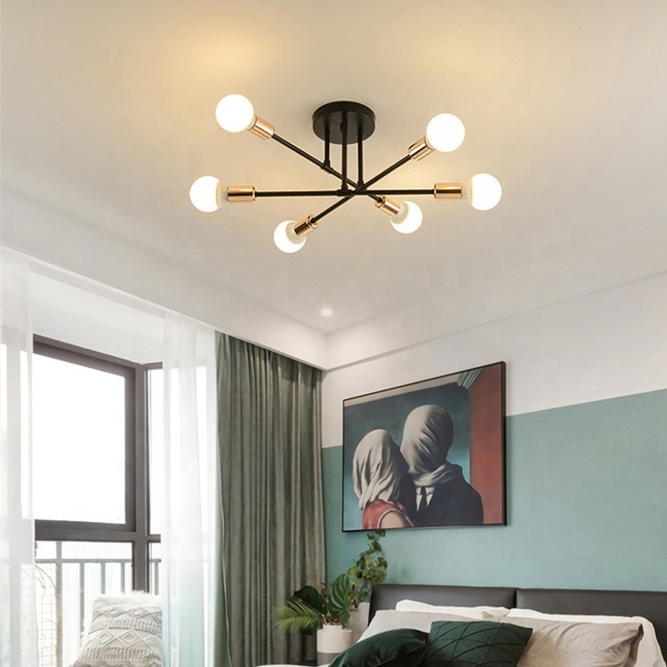 Modern Nordic E27 Black LED Ceiling Chandelier Edison Bulbs Indoor Light Fixtures For Bedroom Living Room Lamp