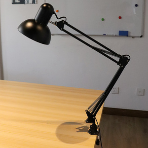 Black Silver White Red Flexible Swing Arm Clamp Mount Desk Lamp US EU Plug E26 E27 Bulbs