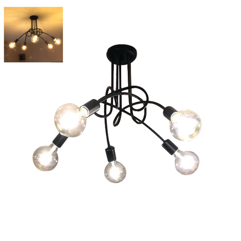 Hot Vintage modern ceiling lamp Industrial Loft Chandelier Ceiling Lamp With 5 Lights (Black) bulbs not included