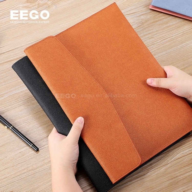 Custom A4 PU Leather Embossing Logo Presentation Folders Business Conference Portfolio Document Bag