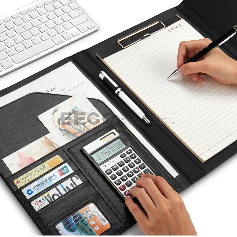 Black Leather Clipboard Conference Folding Magnetic A4 Clipboard Folder