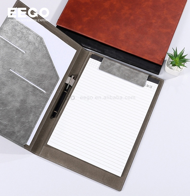 Brown Clipboard Document Organizer Business Leather Portfolio A4 Paper Custom Logo File Folders Binder For Interview