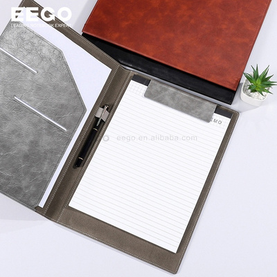 Brown Clipboard Document Organizer Business Leather Portfolio A4 Paper Custom Logo File Folders Binder For Interview