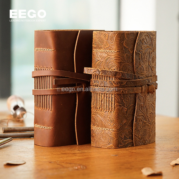 Leather Vintage Journal Best Selling Products Private Label Luxury Carved Notebook with Strap