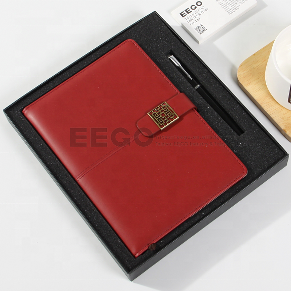 Executive office stationery corporate Gift  Custom logo A5 Leather Journal Notebook Set with pen