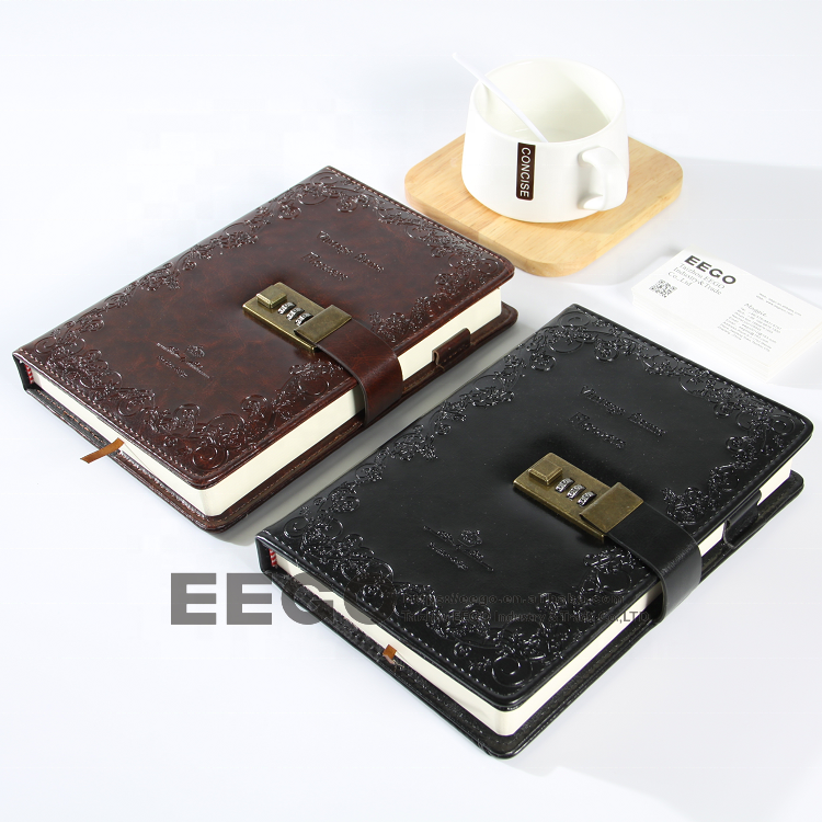 2024 Personalized Gift Sets Recycled Customized PU Leather Diary Planner Book Custom Business Notebook with lock