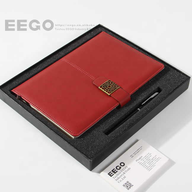 Executive office stationery corporate Gift  Custom logo A5 Leather Journal Notebook Set with pen