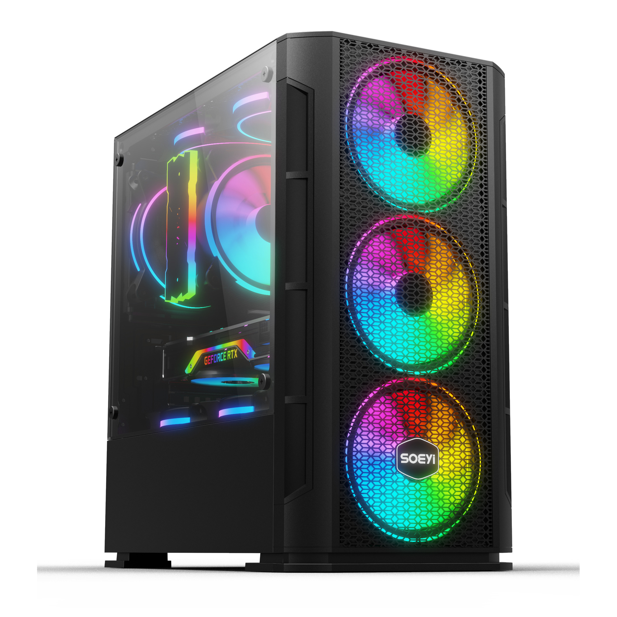 2022 New Product Full Tower Atx Pc Black Aluminium Case Computer Unique Tpu Tempered Glass Computer Cpu Case