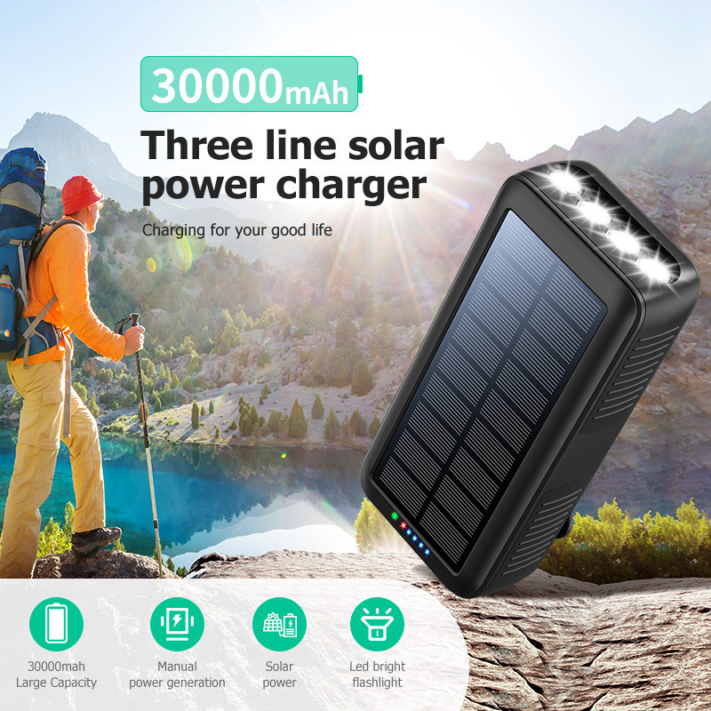 Hand crank to generate electricity 10000mah portable solar charger power bank Built in cable solar power bank with hand crank