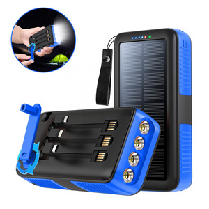 Hand crank to generate electricity 10000mah portable solar charger power bank Built in cable solar power bank with hand crank