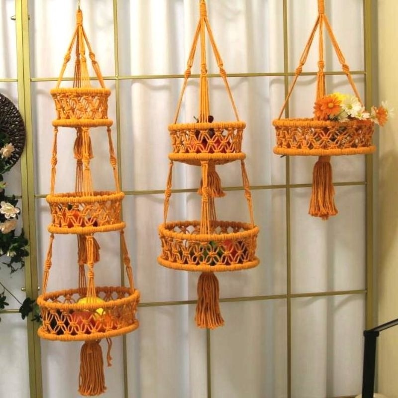 New Arrival Boho Decor Macrame 3 Tier Hanging Basket Space Saving Hanging Fruit Basket Fruit Hammock for Vegetable Organizing