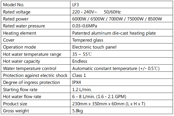 IPX4 Waterproof Standard Suitable Power Automatic Electric Water Heater Bath Tub Water Heater