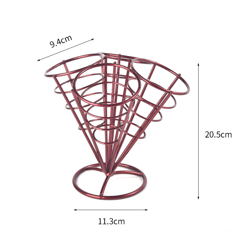 Stainless steel French Fry Stand French Fry Chips Spiral Cone Basket Holder for Fries Fish and Chips and Sauce Dippers