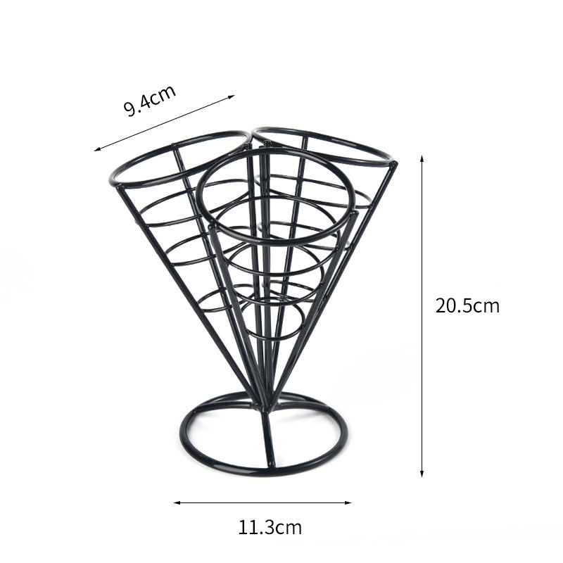 Stainless steel French Fry Stand French Fry Chips Spiral Cone Basket Holder for Fries Fish and Chips and Sauce Dippers