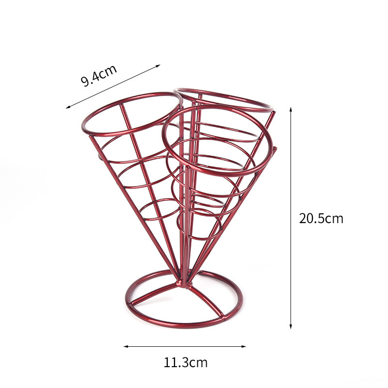 Stainless steel French Fry Stand French Fry Chips Spiral Cone Basket Holder for Fries Fish and Chips and Sauce Dippers