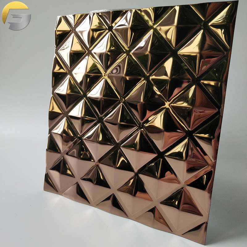 VV125 Most Popular AISI 304 Rose Gold Stainless Steel Embossed Sheet Mirror Sheet Price List 3d Wall Panel