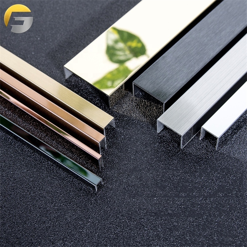 CL277 SS304 Gold Pvd Tile Trim Stainless Steel Edging Trim U shaped Decorative Strip Metal U Channel Profiles