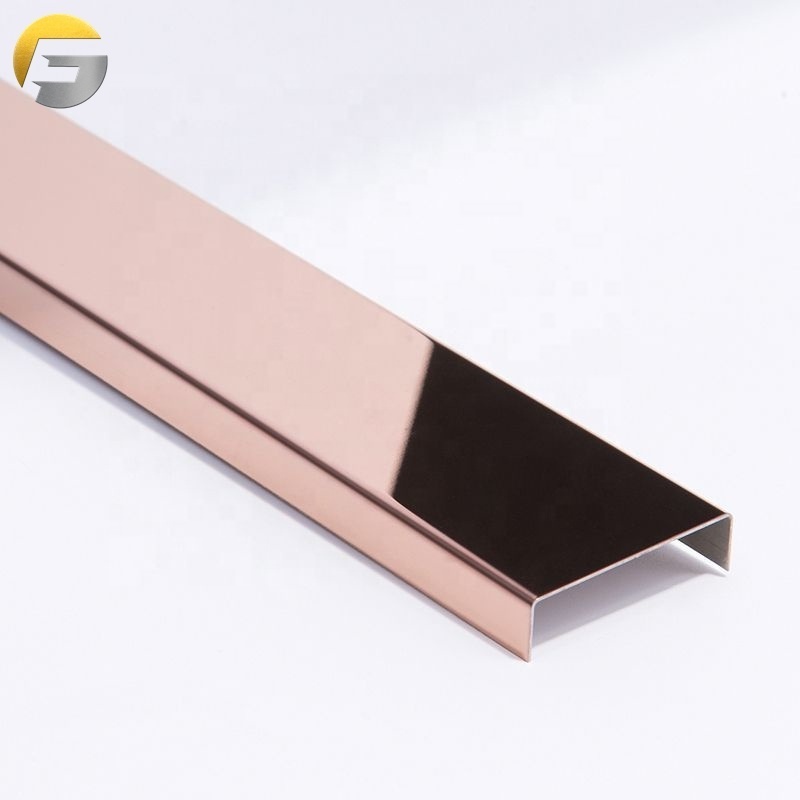 CL277 SS304 Gold Pvd Tile Trim Stainless Steel Edging Trim U shaped Decorative Strip Metal U Channel Profiles