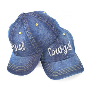 Wholesale Custom Embroidery Logo Denim Dad Hat Men And Women Sports Caps Washed Customized Baseball Cap For Cowgirl Cowboy