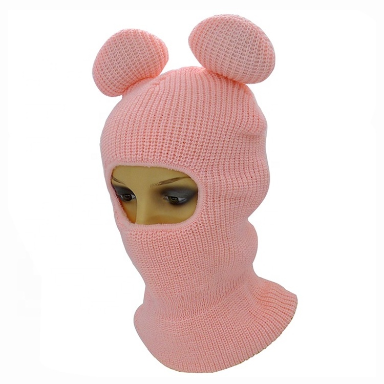 Soft warm knitted one 1 hole balaclava ears ski mask beanie custom holiday hat outdoor sports cosplay party