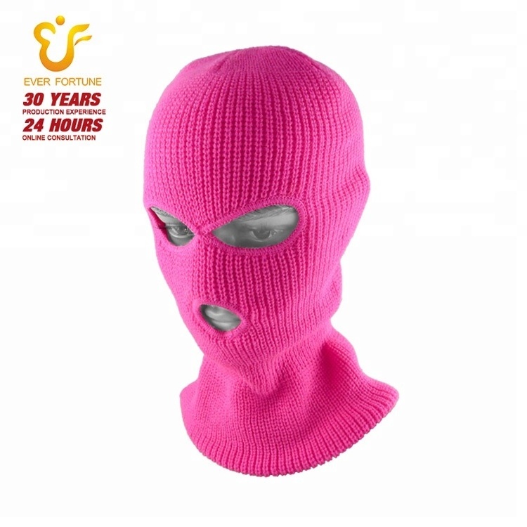 Hot Sale blue Balaclava 3 Hole Winter hats Knitted Ski Hat And Neck Warmer For Outdoor And Cycling