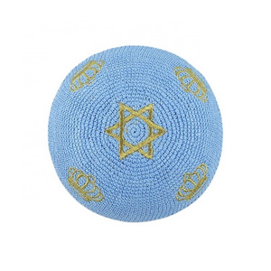 Top kipot yarmulkas crochet kippot light blue background Kippah Jewish Cap judaica kipa with Beautiful flowers side