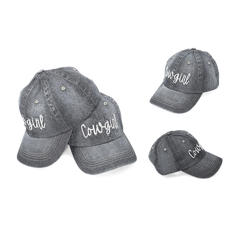 Wholesale Custom Embroidery Logo Denim Dad Hat Men And Women Sports Caps Washed Customized Baseball Cap For Cowgirl Cowboy