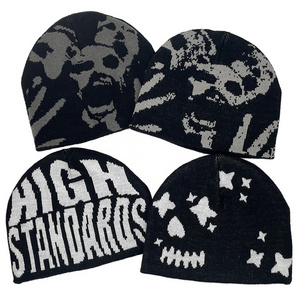 Big logo men winter knit beanies custom fitted hats Y2K adult children 100 acrylic skull toque jacquard knit beanies no cuff