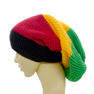 Wholesale Jumbo Rasta Hat Jamaican Reggae Cap Slouchy Dreadlocks Hat Jamaica Striped Beanie Hats for Dreadlocks