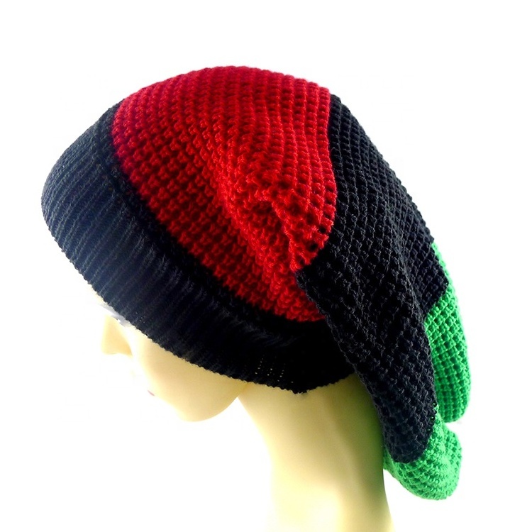 Wholesale Jumbo Rasta Hat Jamaican Reggae Cap Slouchy Dreadlocks Hat Jamaica Striped Beanie Hats for Dreadlocks